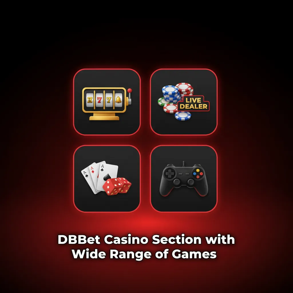 DBBet casino section showing game categories and thumbnails: Slots, Crash, Instant, Card, Roulette, Table, Megaways.